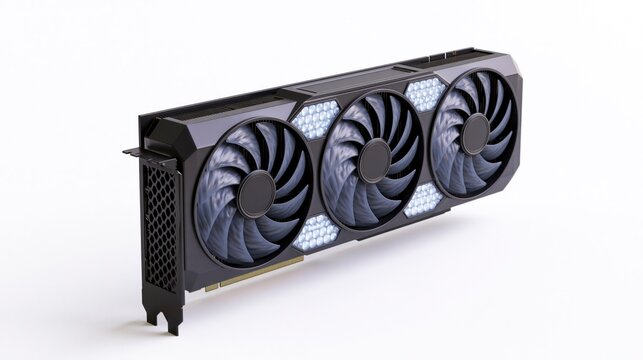 Powerful Graphics Card with Triple Cooling Fans Isolated on White Background