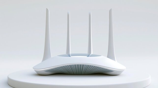 Modern White Wireless Wi-Fi Router with Four Antennas, Sleek Minimalist Internet Networking Device on White Background