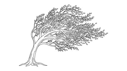 Bending Tree Outline Vector Illustration © widyas
