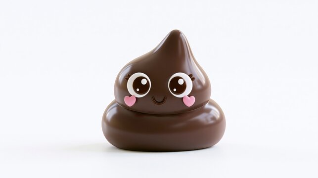 Adorable 3D Rendered Poo Character with Heart Cheeks and Large Expressive Eyes Isolated on White Background