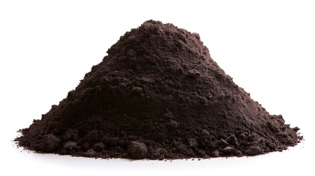Mound of dark fertile potting soil isolated on a white background