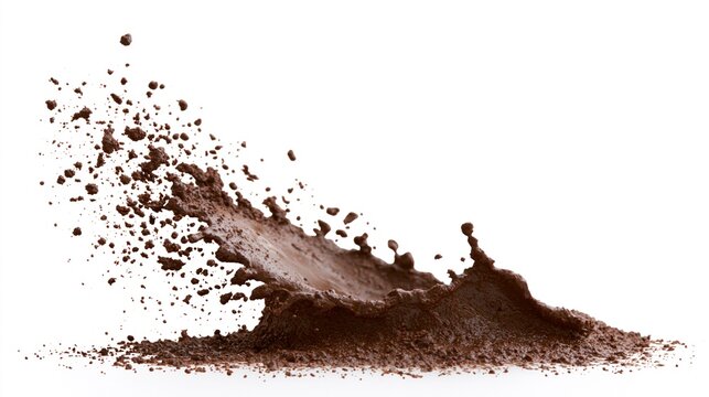 Dynamic splash of thick chocolate or cocoa liquid isolated on white background