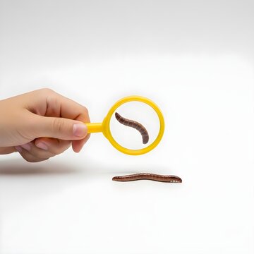 Child Examining Worm Under Yellow Magnifying Glass