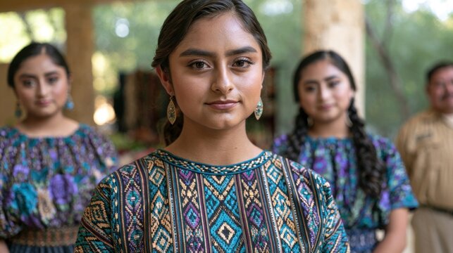 Young Mayan Woman Wearing Traditional Woven Textile