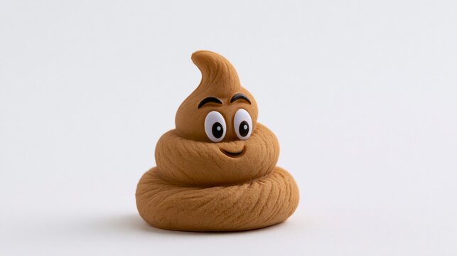 Funny brown swirl poop emoji toy with a happy smiling face isolated on a white background