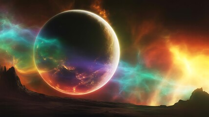 Fototapeta premium Futuristic planet with glowing atmosphere and cosmic clouds