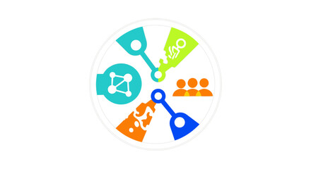 Fototapeta premium Abstract circular infographic design with icons representing diverse business and technology concepts.