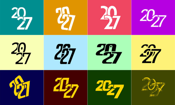 2027 New Year Typography Logo Collection with Colorful Modern Number Designs