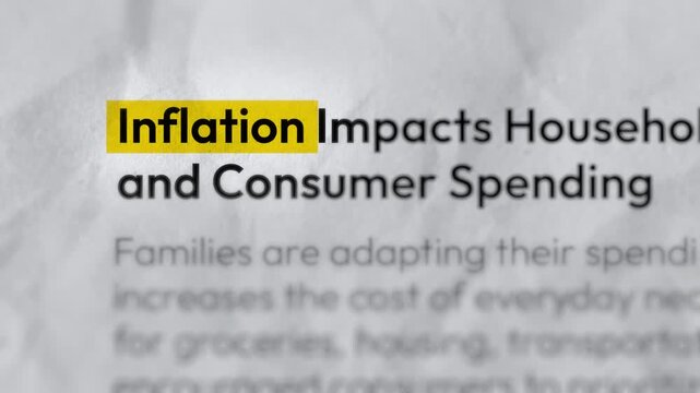 Inflation Impact on Consumer Prices, Cost of Living, Purchasing Power, Interest Rates, Economic Growth, Financial Planning, Market Trend, Global Economy.  Highlight Inflation Word. 4K 2D Animation