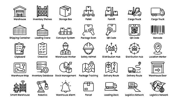 Modern Warehouse Line Logo and App Icon Collection Vector Illustration
