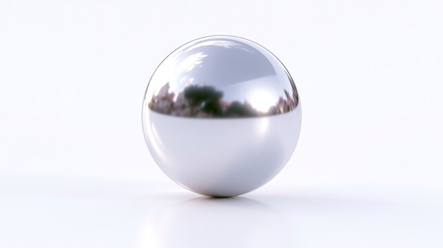 Polished Chrome Sphere with Outdoor Reflection Isolated on White Background