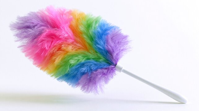 Colorful Rainbow Feather Duster Isolated on White Background for Housekeeping and Cleaning Concept