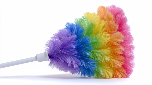 Colorful Rainbow Feather Duster Isolated on White Background