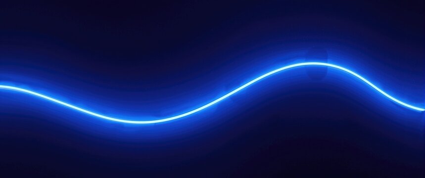 Blue Neon Light Wave on Dark Background