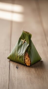 triangle shaped food wrapped in green leaf