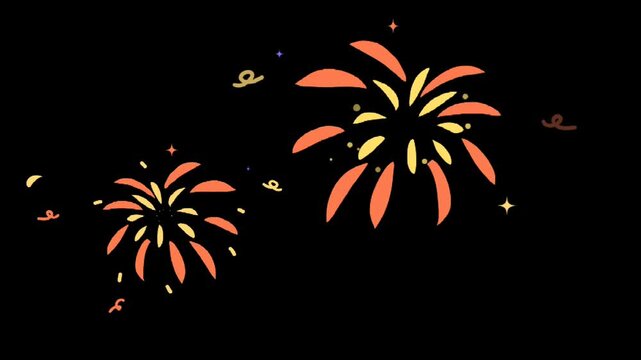 Colorful flat cartoon fireworks exploding on a dark background loop animation celebration festival holiday concept