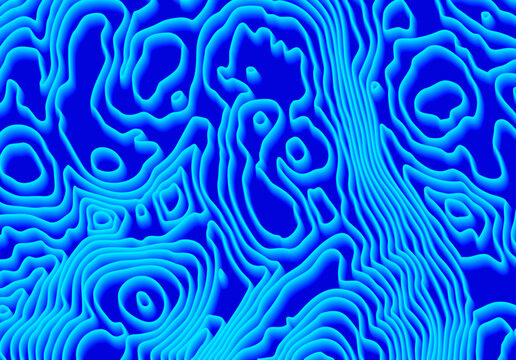 Bright blue and cyan topographic contour line pattern with organic wavy maze texture design