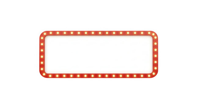 Red rectangular marquee light sign with glowing bulbs isolated on transparent background