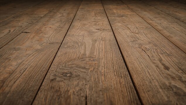 Weathered Wooden Floorboards with Natural Grain Texture in Warm Light