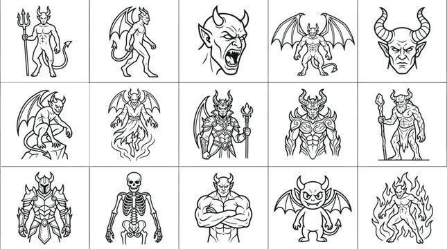 A comprehensive halloween vector bundle featuring various hand drawn sketches of spooky monsters demons skulls and dark fantasy creatures for design projects