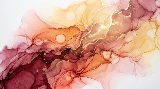 Burgundy and gold alcohol ink abstract background liquid marble texture with metallic glitter for luxury wedding invitation card wallpaper banner