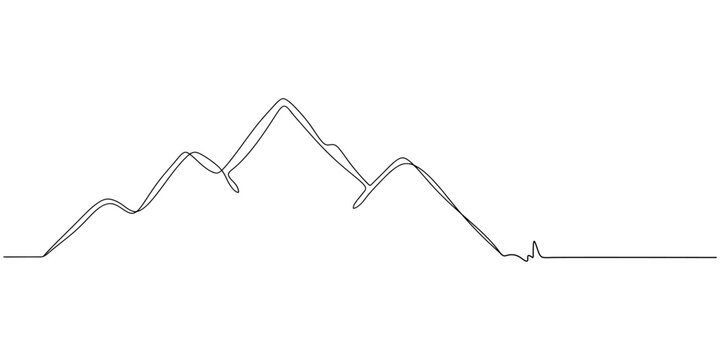 One continuous line . Line art. Minimal single line.White background. One line drawing, One continuous line drawing of mountain range landscape template, Continuous one line drawing of mountain
