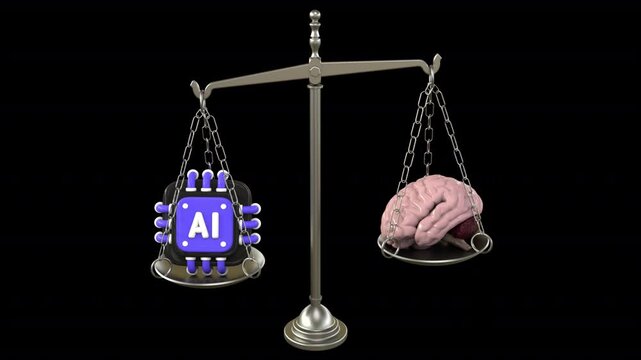 Artificial intelligence chip vs human brain scale &ndash; 3d render looped with alpha channel.