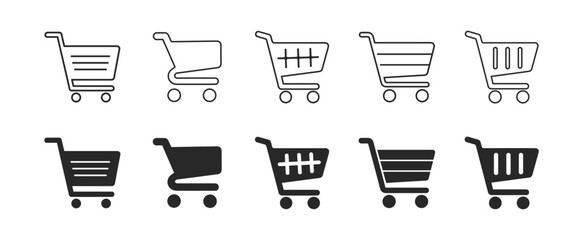 Shopping cart icon set with outline and solid styles for ecommerce checkout and retail © Виталий Опришко