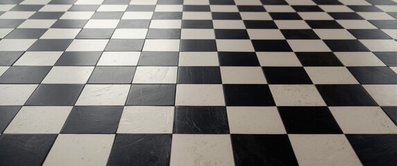 Obraz premium Black and white checkered floor tiles in a grid pattern