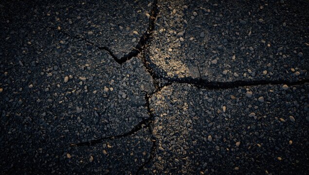 Cracked Asphalt Surface with Pebbles Under Soft Light
