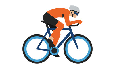Fototapeta premium Minimalist side profile of a cyclist in an aerodynamic crouch on a road bike with geometric shapes on white background professional sports concept