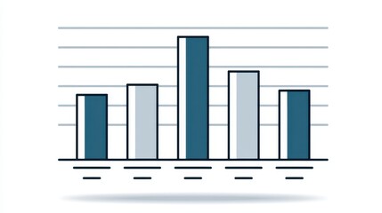 Obraz premium A bar chart with labels, financial analytics, clean line style, blue and grey palette, isolated on white background.