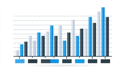 Fototapeta premium A bar chart with labels, financial analytics, clean line style, blue and grey palette, isolated on white background.