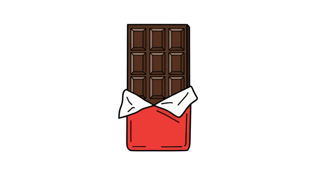 Dark chocolate bar in open red wrapper