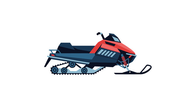 Modern red and blue snowmobile for winter outdoor activities