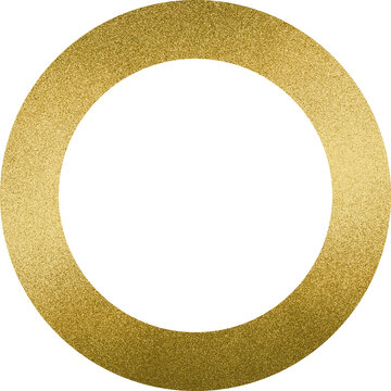 Large circular metallic gold frame texture with a transparent background