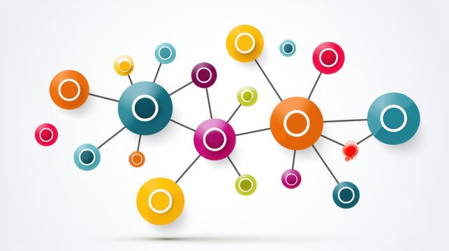 A creative mind map chart clipart, brainstorming process element, colorful connected nodes, flat design, isolated on white background. 