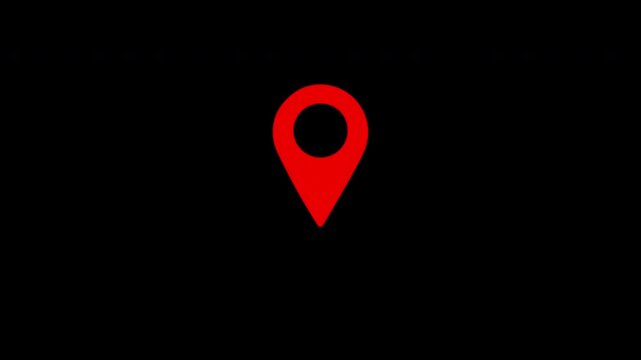 Location Red pin icon animation  on black with alpha channel, location icon. 