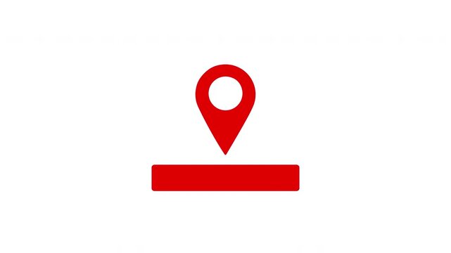 Red location pointer GPS animated black location pin icon bouncing on base line, with alpha channel