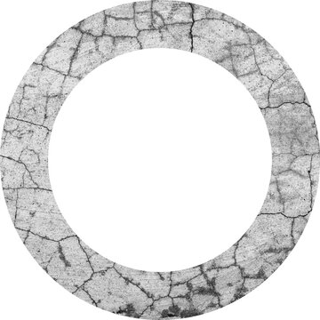 Large circular cracked concrete frame texture with a transparent background