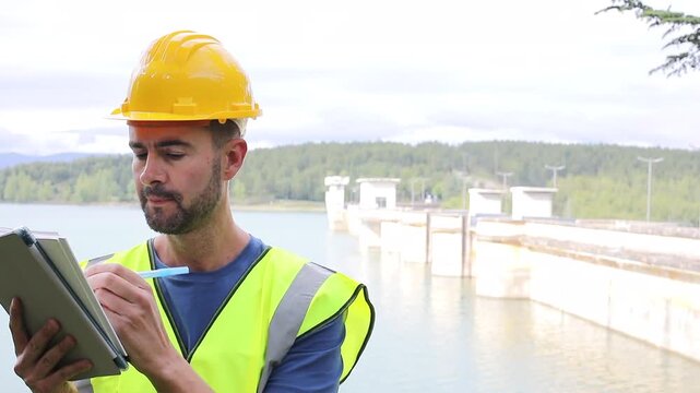 Hydrolectric Infraestructure Engineer Taking Notes With a Pen