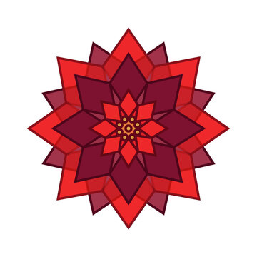 Symmetrical Red Geometric Flower Mandala Design on White