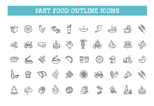 Street Food Icon Set. Food Court Line Icons