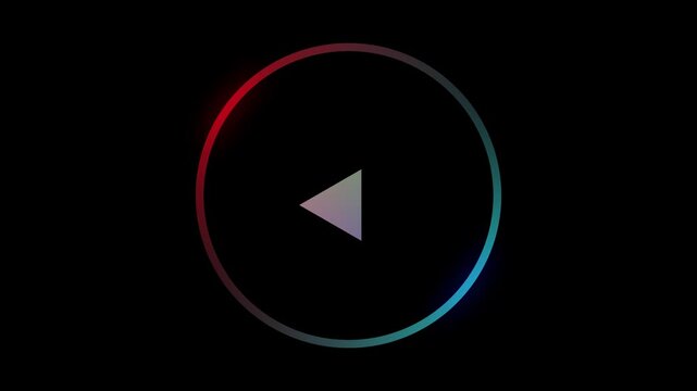 Neon gradient loading circle animation with play button on black background