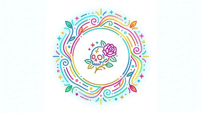 colorful skull and rose decoration