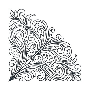 Elegant floral corner ornament with flowing scrolls and botanical swirls. Decorative vintage line art vector perfect for invitations, borders, certificates, wedding stationery, and luxury designs.