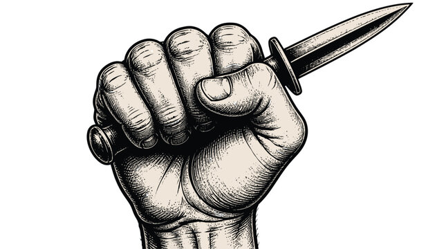 Hand gripping knife engraving style drawing