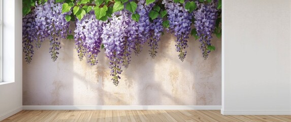 Wisteria Flowers Hanging from a Wall in a Bright Room © Emin