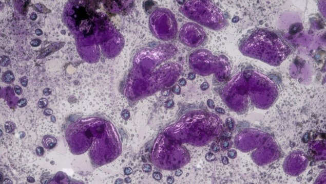 Microscopic Image of Purple Cells on a Light Background