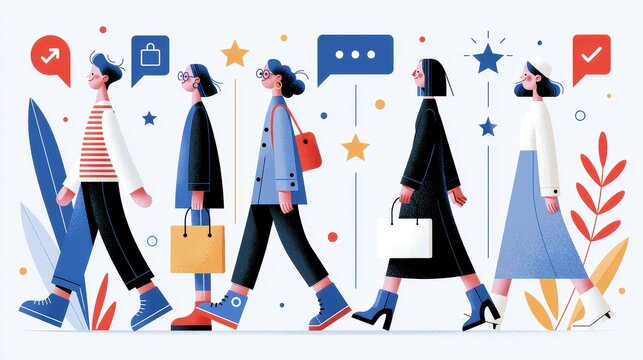 Customer journey flat design side view user experience animation Triadic Color Scheme. 